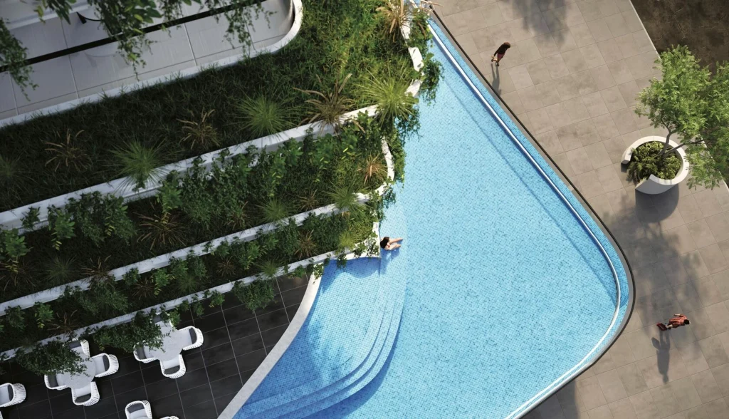 Samana Boulevard Heights amenity pool deck Dubailand